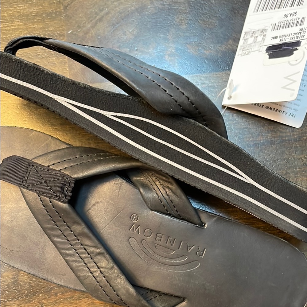 Rainbow double layer wide strap flip flops-color is black